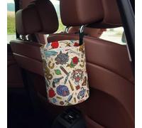 VOSERY Vintage Tattoo Elements Collage Car Trash Can, Mini Car Trash Bin, Car Garbage Can for Car Decor, Funny Car Accessories Interior for Women Men