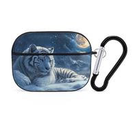 VOSERY White Tiger Under Full Moon A Compatible with Airpods Pro Case - Cute Case Compatible with Airpods Pro 2 Case, PC Case Compatible with Airpods Pro 2nd Generation Case with Keychain