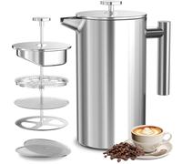VOSFEEL French Press 600ML, Cafetiere 4 Cup, Stainless Steel Coffee Press, Double Wall Insulation, 3 Level Filtration System, Heat Resistant, Easy to Clean
