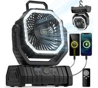 VOSFEEL Portable Camping Fan, 20000mah Rechargeable Battery Powered Fan with 3 Adjustable Lights & 4 Speed, Silent Powerful Desk Fan with Remote For Home, Ourdoor, Travel, Fishing