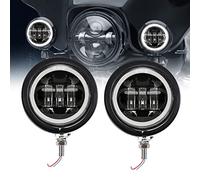 VOSICKY 4.5 inch Black Housing bracket mount ring bucket with 4.5 inch Auxiliary halo Spot Fog Passing Light Lamp for Harley Touring Electra Glide