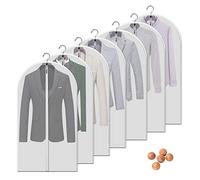 VOSIGREEN Dust Proof Clear Garment Bags 7 Piece Set - 40 Inch Translucent Suit Bags with Full-Length Zipper for Closet Clothes Storage and Travel. Bonus: 5 Natural Cedar Ball.