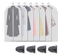 VOSIGREEN Hanging Garment Bags 7 Piece Set - 60 Inch Translucent Dust Proof Clothes Bag White Breathable Full Zipper Dust Cover for Suit Dance Costumes Gown Dress | 4 Portable Travel Shoe Bags
