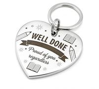 Voskilon A Level Results Day Keyring Gift, Well Done Proud of You Regardless Heart Keychain, Silver Tone Keepsake for Student Exam Success