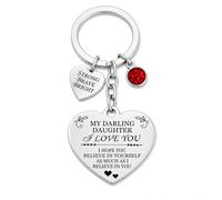 Voskilon Daughter Keyring Gift, My Darling Daughter I Love You Keychain, Strong Brave Bright Heart Charm Silver Tone Keepsake Key Ring for Birthday Graduation Christmas from Mum Dad