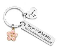 Voskilon Sweet 16 Birthday Keyring Gift for Her, Happy 16th Birthday Keychain with Flower Charm, Silver Tone Keepsake Key Ring for Daughter Sister Niece Friend