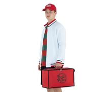 Voslett Men Little Nero’s Pizza Delivery Driver Costume White Jacket and Red Hat Christmas Party Outfit, White, X-Large
