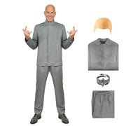 Voslett Mens Evil Doctor Costume 60s Villain Coat Pants Suits Ring Bald Cap Halloween Carnival Funny Outfit Grey L