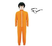 Voslett Men's Vector Costume Orange Tracksuit Black Mushroom Wig Lensless Glasses Halloween Carnival Events Party Outfit XS