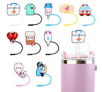 VOSO 10pcs Nurse Straw Cover Cap Medical Silicone Straw Topper Tips for Stanley Cup, Cute Cartoon Reusable Drinking Straw Cap Lids Dust-Proof Straw Plug for 8-10mm Straw Gifts for Nurse Doctor