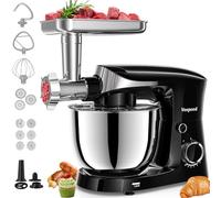 Vospeed 9-in-1 Stand Mixer, 1500W Electric Kitchen Mixer with 5.5L Bowl, Multifunctional Food Mixer for Cake, Bread, and Dough with Meat Grinder, Sausage Maker, Pasta & Cookie Attachments, Black