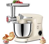 Vospeed Stand Mixer, 5.5L Food Mixers for Baking, 1500W Tilt-Head Electric Kitchen Mixer, Cake Mixers with Dough Hook, Whisk & Beater,Meat Grinder Attachment...(White)