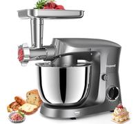 Vospeed Stand Mixer, 5.5L Food Mixers for Baking, 1500W Tilt-Head Electric Kitchen Mixer, Cake Mixers with Dough Hook, Whisk & Beater,Meat Grinder Attachment...(Grey)