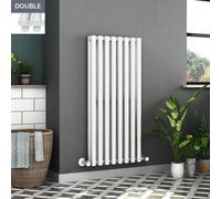 Voss 1200x545mm White Double Oval Tube Vertical Radiator - 16 Bars, 4981 BTU, 114mm Depth, 615mm Pipe Centre, BS EN 442, 130-0518