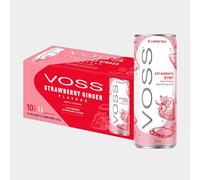 VOSS Strawberry Ginger Flavoured Sparkling Water, Pack of 10 x 330ml Cans, Zero Calories, No Sugar, Naturally Sourced