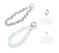 VOSSOT 2 x Mobile Phone Chain, Short Wrist Mobile Phone Pendant, Beads, Crystal Wrist Strap for Mobile Phones, Glitter Mobile Phone Chain, Universal Mobile Phone Strap, Pearl Mobile Phone Bracelet