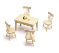 VOSSOT 5 Piece Dollhouse Desk Chair Set 1:12 Mini Table and Chair Ornaments Miniature Furniture Dollhouse Furniture Wooden Miniature Dining Table Miniature Garden Furniture for Secret Santa House