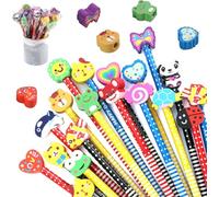 VOSSOT Children's Pencils with Eraser, Pack of 50 Animal Pens in Random Cartoon Design with Removable Erasers, Funny Party Bags & Surprise Gifts for Boys and Girls