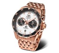 Vostok Europe Men's Watch with Stitched Vintage Leather Strap N1 Rocket Chronograph Miyota 6S21 20 ATM Date, 225b619 - Rose/White/Brown, Strap.