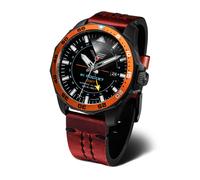 Vostok Europe Men's Watch with Vintage Leather Strap N1 Rocket Automatic 20 ATM SII NH34 GMT, 225c714 - Blue/Wine Red, Strap.