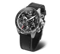 Vostok Europe Space Race Men's Watch Chronograph 46 mm Diameter 20 ATM Date in Various Variations, Silver / Black / Leather Strap, Strap.