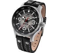 Vostok Europe YN55 Expedition Nordpol 1 Men's Watch with Multiple Rivets, Leather Strap, Automatic Date, Grey/Black, Strap, Grey/Black, Strap