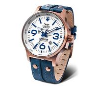 Vostok Europe YN55 Expedition North Pole 1 Men's Watch with Multiple Rivets, Leather Strap, Automatic Date, Blue, Strap.