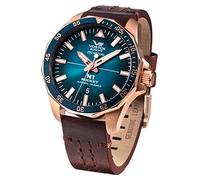 Vostok Europe Men's Watch with Stitched Vintage Leather Band N1 Rocket Automatic 20 ATM SII NH35A Date, 225b616 - Rose / Petrol / Brown