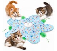 Vosyinm Interactive Cat Toy, Automatic Hide and Seek Toy for Indoor Cats | Moving feather, mouse-like sounds and 3 speeds in a 65 cm play mat, with a 1200mAh battery and Type-C charging.