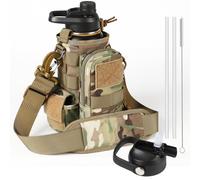 VOTAGOO 32 Oz Insulated Water Bottle - Stainless Steel Tactical Flask With Straw Lid & Chug Cap, Metal Military Water Bottle With Rugged, Removable Sleeve Can Place Items for Hiking Camping Hunting