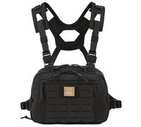 VOTAGOO GEAR Tactical Chest Rig Bag, 3L Utility Hypalon Molle Chest Rig With Map Pocket 500D Cordura Chest Bag, Black, One Size, Men Outdoor Chest Rig for Hunting Outdoot Hiking Airsoft
