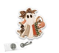 VOTANTA - Halloween Ghost Patchwork Badge Reel, Coquette Halloween Pumpkin Ghost Acrylic Retractable Badge Holder with Clip, Cute Boo Spooky Fall Autumn ID Holder Gifts for Nurse Doctor Student