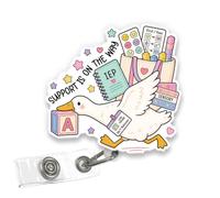 VOTANTA - Support is On The Way Badge Reel, Funny Goose Special Education Teacher Acrylic Retractable Badge Holder with Clip, Cute SPED IEP Educators ID Holder Gifts for Nurse Doctor Student