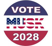 Vote Musk 2028 - (Two Pack) 80mm Diameter Car Bumper Window Decal Sticker