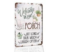 VOTHI Aluminum Metal Wall Sign Decor Welcome to Our Porch Sign, for Home, Bar, Farmhouse, Use Outdoor Indoor 12x8 Inch