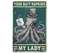 VOTHI Funny Octopus Your Butt Napkins My Lady Retro Metal Tin Sign，Nautical Bathroom Decor Toilet Restroom Funky Home Decor Wall Art Sign 8x12 In