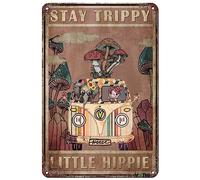 VOTHI Funny Retro Metal Sign,Stay Trippy Little Hippie Bedroom Decor