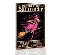 VOTHI Metal Tin Sign Buckle Up Buttercup You Just Flipped My Witch Switch Halloween Friend Birthday Gift Man Cave Bedroom Parlor Retro Tin Metal Signs Wall Decor 8x12 Inch