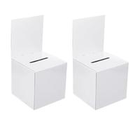 Voting Box with Slot, 2PCS 6x6x6" Suggestion & Donation Box, White Cardboard Raffle Ticket with Removable Header, Ballot for Fundraising, Collecting Card, Voting Contest, Votin