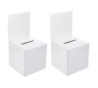 Voting Box with Slot, 2PCS 6x6x6" Suggestion ＆ Donation Box, White Cardboard Raffle Ticket with Removable Header, Ballot, Voting with Slot