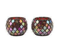 Votive Candle Holders Decorative Tea Color Mosaic Glass Candles Holder Hand Crafted Scented Candle Cup LED Light Stand for Table Centerpiece Decor Diwali Thanksgiving