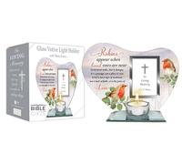 Votive Candle Light Photo Holder 6" 16cm High or Holy Water Font Glass Ornament Robins Inspirational Gift in Box