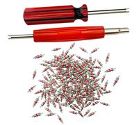 VOTNMIC Valve Stem Removal Tool Set,Premium TPMS Safe, Nickel Plated Schrader Valve Cores for Cars, SUVs, Bike and Bicycle, Trucks, Motorcycles HVAC Applications Tire Repair Valves (102Pieces Kit)