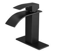 VOTON Waterfall Bathroom Faucet Matte Black，Single Handle Lavatory Faucet One Hole with Deck Mount
