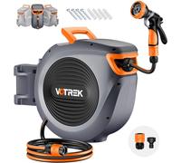 VOTREK Retractable Garden Hose Reel [1/2'' x 30m+2m], Wall Mounted Auto Reel with Slow Rewind System, Any Length Lock, 180° Swivel Bracket, 9-Mode Nozzle Hose Pipe for Watering Cleaning