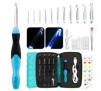 Votris - Lighted Crochet Hooks - Crochet Kit for Beginners, Ergonomic Soft Grip, Rechargeable Light, 11 Interchangeable Heads, Ideal Crochet Set for Crochet Yarn, Arthritic Hands, Craft Delights