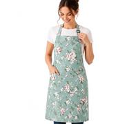 Votuda Floral Kitchen Apron for Women with Pockets, Adjustable Cotton Linen Cooking Apron, Lightweight Durable Chef Apron for Cooking Baking Gardening Cleaning， Green