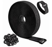 Votuda Heavy-Duty 10m x 2cm Adjustable Cable Straps with 50 Buckles - Cut-to-Length Black Reusable Fastening Ties, Hook & Loop Securing Strap for Cable Tidy, Wire Management, Cord Organizer (2cm Wide)