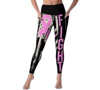 VOTUGUBY Women's High Waisted Leggings with Pockets Tummy Control Yoga Pants for Athletic Workout, Breast Cancer Ribbon Flag, Large