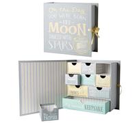 Votum Baby Keepsake Box for Treasured Memories, Moon & Stars - Lightweight, Handcrafted Baby Boxes with 9 Labeled Compartments for First Memories - Gender Neutral Baby Shower Gifts for Girls, Boys